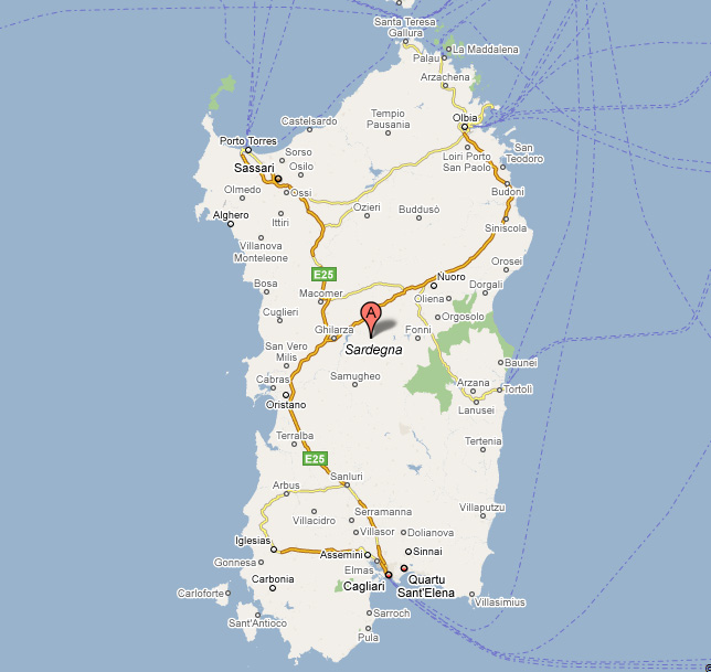 Cerdeña mapa remolque con 45 cm cadena de tanques en 925er plata Sardegna 