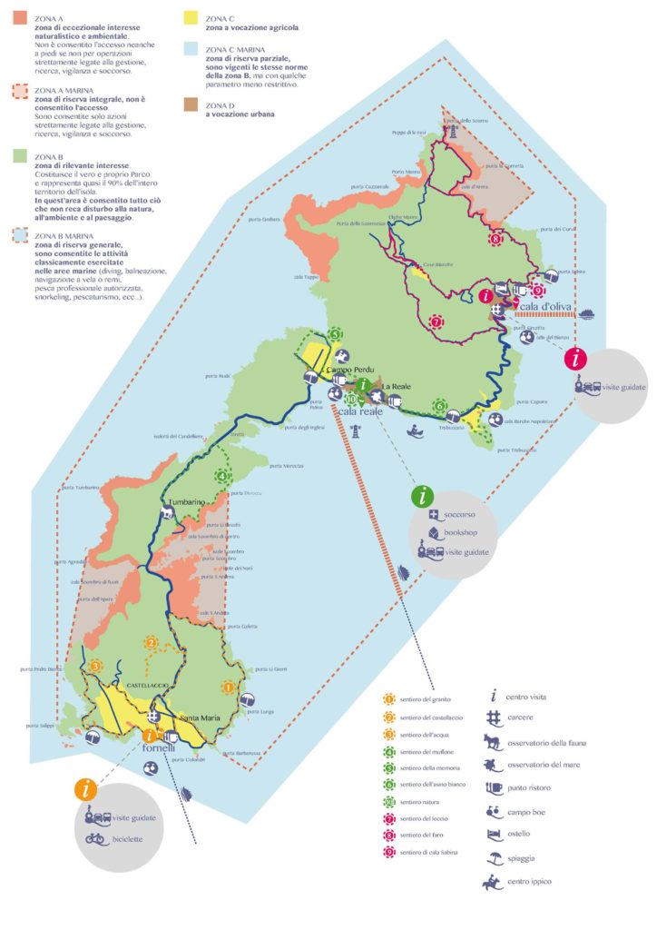Mapa de la Reserva Natural en la Isla de Asinara