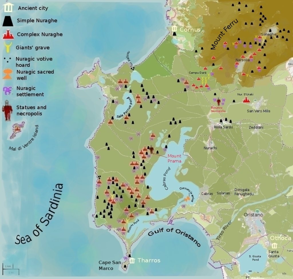 Mapa de la península del Sinis