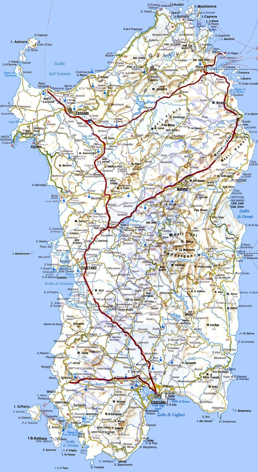 Mapa de carreteras de Cerdeña